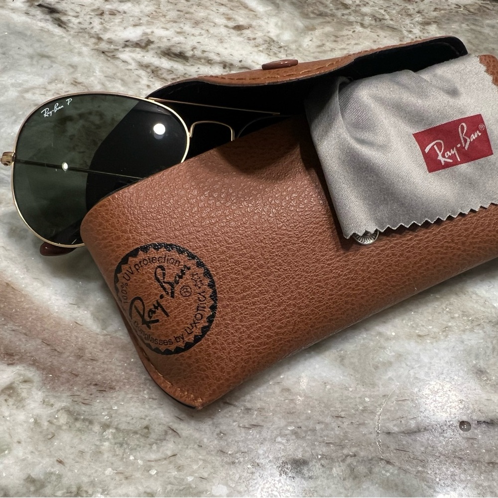Ray-Ban Black and Gold Polarized  Sunglasses with Case